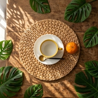 Set de table rond en jacinthe d'eau naturelle, tissé épais, fait main, résistant à la chaleur, décoration de salle à manger minimaliste