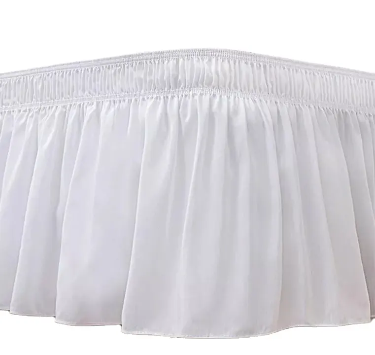 Adjustable Belt Plain Color Home White Elastic Fitted King Size Bedding 100% Cotton Ruffle Pleats Bed Skirt Set