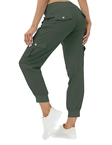 Pantalon cargo d'été léger et respirant pour femme, en polaire polyester/coton, taille haute, devant plat, séchage rapide, décontracté, pour le voyage, avec boutons - Product Image 1