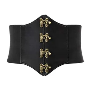 Fashion Corset Belt Custom Design Copper Buckle Stretchy Band Wide Belt For Dress Coat Hqlloween Costume