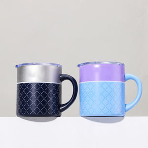 แก้วกาแฟสแตนเลสผนังสองชั้นขนาด12ออนซ์แก้วมัคพร้อมที่จับมีฝาปิด - Product Image 5