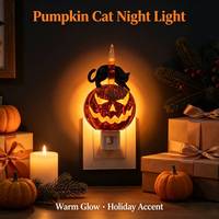 Lampe de nuit LED chat citrouille à bulles scintillantes, à brancher, éclairage décoratif vacillant, décoration d'Halloween pour la maison, lampe de bureau à lumière douce et chaude