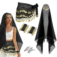 4 Ensembles de Danse Orientale en Chiffon avec 128 Pièces Dorées, Foulards de Hanche et Épingles à Cheveux pour Halloween, Entraînement et Spectacles sur Scène pour Femmes