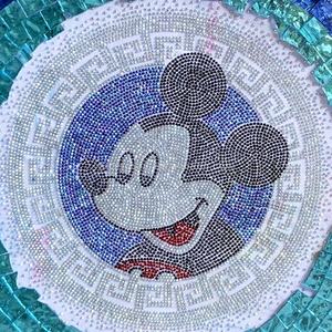 Mosaïque murale artistique en verre cristal bleu, puzzle personnalisable, dessins animés faits à la main, peintures décoratives, cadre métallique rond, mosaïque murale - Product Image 5