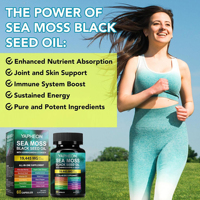 Kapsul Minyak Biji Hitam Sea Moss OEM 19.445mg Suplemen All-in-One 60 Kapsul dengan Ashwagandha Jahe Kunyit