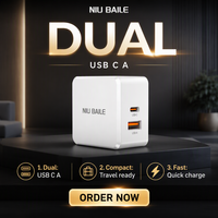 Pengisi Daya Cepat 65W PD 3.1 Tipe-C & Port USB Desain Lipat QC2.0 Ramah Lingkungan Aksesoris Laptop & Ponsel