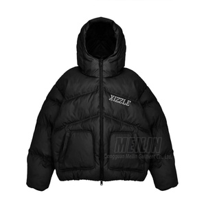 Vestes en duvet personnalisées pour hommes, vêtements d'hiver, veste en nylon de haute qualité, double fermeture éclair, coupe et couture, veste matelassée noire en duvet pour hommes - Product Image 4
