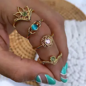 Mode opale bagues pour femmes en acier inoxydable réglable Couple géométrique anneau à la main esthétique bijoux cadeau Anillos