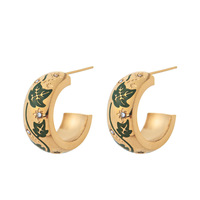 Boucles d'oreilles créoles grandes en forme de C, personnalisées, en acier inoxydable 316L plaqué or 18 carats, motif marguerite émaillée vintage, bijoux cadeaux, vente en gros