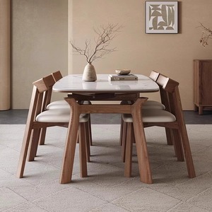 Bộ bàn ăn gỗ nguyên khối hiện đại, đa năng, có thể biến đổi thành ghế, kiểu vuông/tròn, có thể kéo dài, phù hợp với phòng khách nhỏ - Product Image 1