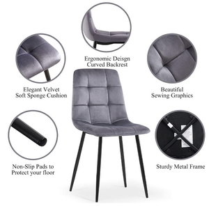Chaises de salle à manger en tissu rembourré de qualité supérieure avec pieds en métal foncé et silhouette fluide pour usage domestique moderne, rembourrage bleu marine - Product Image 4