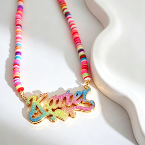 Collana Personalizzata con Nome Colorato, Ciondolo con Nome Sfumato Arcobaleno, Catena con Perline Carine <span class=keywords><strong>per</strong></span> <span class=keywords><strong>Bambine</strong></span> - Product Image 6