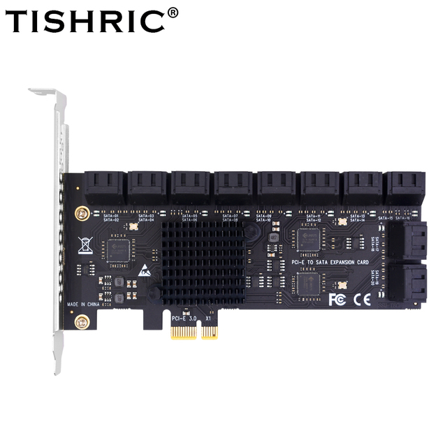 TISHRIC PCIe 1X SATA3.0 20 Port Expansion Card 6Gbps Converter for HDD SSD Hard Drive
