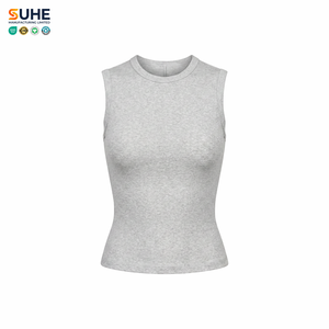 เสื้อกล้ามผู้หญิง SUHE คอกลม แขนกุด ทรงพอดีตัว ผ้าคอตตอนผสมสแปนเด็กซ์ 260GSM ถักทอแบบลำลอง สีพื้น รับผลิตแบบ OEM ODM - Product Image 1