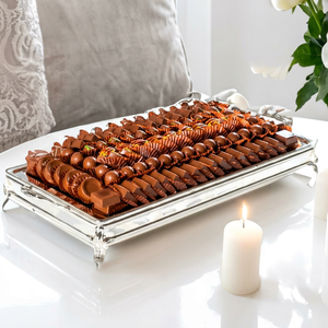 Plateau de rangement de luxe pour chocolats, plateau rectangulaire argenté sur pieds, plateau de service pour confiseries gourmandes, vente en gros - Product Image 1