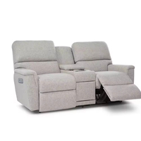 Ensemble de canapés électriques inclinables de luxe moderne deux places en tissu chenille avec table basse USB et porte-gobelets, fauteuils inclinables à structure en bois