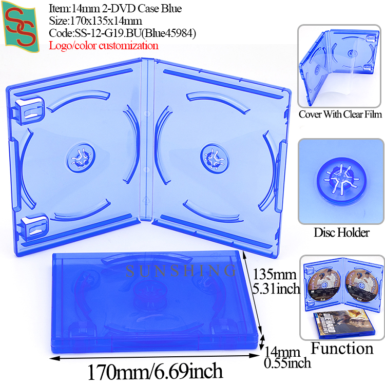 Caja de 2 DVD de 14 mm G19 doble - Azul