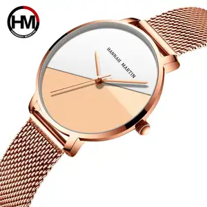 HANNAH MARTIN 133 lüks gül altın ladiy quartz saat özel örme kayış analog ekran su geçirmez Minimalist Casual saatler