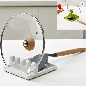 Estante de Cocina Multifuncional de Plástico con Espátula, Cuchara y Tapa, con Tapete Antideslizante, Gancho <span class=keywords><strong>para</strong></span> Ollas y Soporte de Pared - Product Image 4