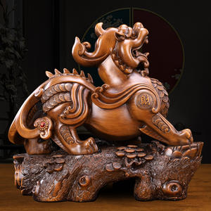 Escultura de Pixiu de Gran Tamaño con Acabado de Madera, Atrae <span class=keywords><strong>la</strong></span> Buena <span class=keywords><strong>Suerte</strong></span> y <span class=keywords><strong>la</strong></span> Riqueza, Estatua de Piyao, Escultura de Animal, Artesanía de Resina - Product Image 3