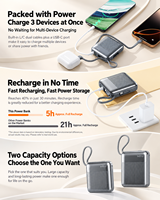 Batterie externe HYTO 10000mAh 20000mAh 22.5W avec charge rapide PD, écran LED, double port USB Type C et câble Lightning