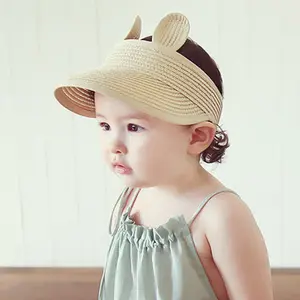Sevimli çocuk yaz güneşlik kapağı kova plaj şapkası güneşlik hasır şapka ile kulak