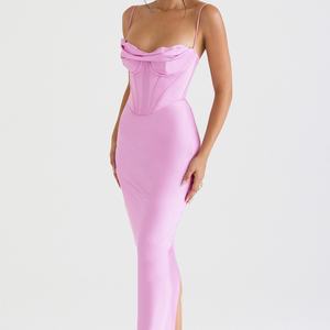 Collection été 2023, nouvelle arrivée, robe sexy en satin à col carré pour femmes, robe longue tendance pour femmes - Product Image 5