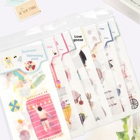 Lot de 5 autocollants adhésifs artistiques mignons en papier Washi pour journalisation, thèmes mariage, voyage, été, embellissements tendance, 9x16,6cm