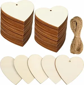 RN Natural Heart Wood Slices Diy Wooden Ornaments Unfinished Heart Embellishments Diy Wooden Craft