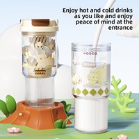 Bouteille d'eau en plastique moderne grande capacité, étanche, portable, avec poignée à motif de dessin animé et double bec verseur, idéale pour l'extérieur