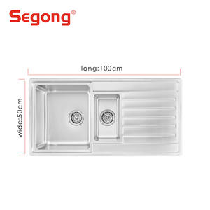 Évier de cuisine en acier inoxydable 304 à double compartiment de 100x50 cm, fabrication directe <span class=keywords><strong>d</strong></span>'usine, avec égouttoir - Product Image 2