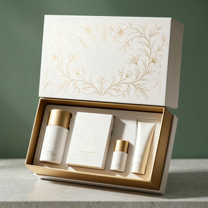 Luxury Eco-Friendly Cosmetic Gift <b>Box</b> Set Gold Foil <b>Floral</b> Design Magnetic Closure Handle Rigid Packaging High-End Beauty <b>Box</b> - Product Image 3