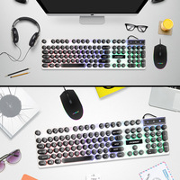 Ensemble clavier et souris filaire FVQ90 Punk éclairé avec touches rondes en cristal chocolat, interface USB, 1600 DPI, fabriqué en Chine
