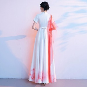 Women's Chinese Style Long Dress Stand Up Collar Short Sleeve Red Gauze Performance Wear Stage Costume Coming Of Age Ceremony - Product Image 4