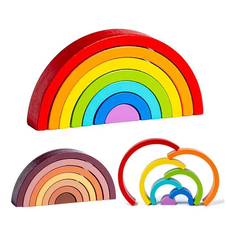 Hot sale 2023 Wooden Rainbow Stacking Building Blocks Educational Toys For Kids
