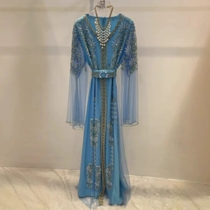 Stile <span class=keywords><strong>palazzo</strong></span> taglie forti 4XL ricamo maglia Splicing tenuta-abito di lusso a manica lunga con perla abiti eleganti da donna - Product Image 3