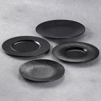 Vaisselle en mélamine incassable et réutilisable, noir mat, vaisselle moderne et luxueuse, assiettes en mélamine