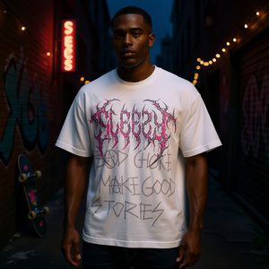 T-Shirt Oversize con Grafica Sleezy Choices, Stile Streetwear Y2K, Manica Corta in Cotone Jersey, Collo Tondo, Logo Frontale - Product Image 2