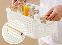 Panier de rangement en plastique creux multifonctionnel avec poignée, style minimaliste pour salle de bain, bureau, cuisine, fruits, légumes