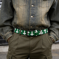 Ceinture Y2K polyvalente et originale en cuir vert imprimé croix, accessoires de décoration punk pour l'été