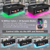 Table basse élévatrice personnalisée avec bande lumineuse LED, compartiment caché et étagère ouverte pour le salon