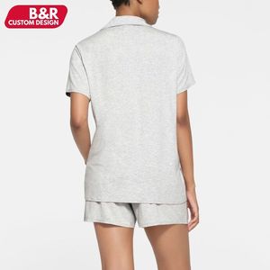 Pyjama doux pour femmes personnalisé, confortable, en coton, jersey extensible, t-shirt pour femmes, short à boutons - Product Image 2