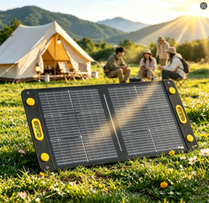 แผงโซลาร์เซลล์แบบพับได้ชนิดโมโนคริสตัลไลน์ซิลิคอนประสิทธิภาพสูง 100W ได้รับการรับรองมาตรฐาน TUV เครื่องชาร์จพลังงานแสงอาทิตย์แบบพกพาสำหรับใช้งานกลางแจ้งสำหรับสถานีไฟฟ้า - Product Image 1