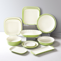 Assiettes en mélamine élégantes vertes et blanches, service de vaisselle imitation porcelaine, résistantes aux éclats, lavables au lave-vaisselle, qualité hôtelière, portables