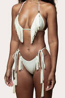 Ensemble bikini 2 pièces à franges blanches, haut triangle halter, bas échancré, en Spandex/Nylon, réversible, écologique, vêtements de plage pour femmes