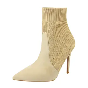 315-3 2019 新款时尚羊毛女靴高跟鞋脚跟尖脚趾性感冬季女孩短靴