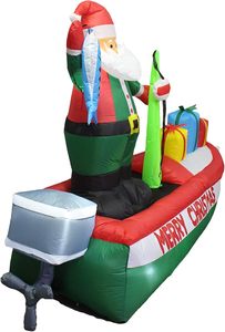 Santa Claus Inflable <span class=keywords><strong>de</strong></span> 8 Pies en Bote <span class=keywords><strong>de</strong></span> Pesca con Cajas <span class=keywords><strong>de</strong></span> Regalo Coloridas, Santa Inflable con Luces Integradas para Decoración Exterior - Product Image 3