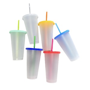 Vaso Mágico de Café de Plástico de Color Personalizado, Libre de BPA, de 16 y 24 oz, Reutilizable, Cambia de Color con el Agua Fría, con Tapas y Pajitas - Product Image 5