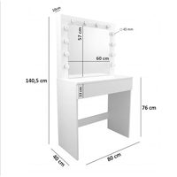 Ensemble coiffeuse moderne en verre avec prise de courant, coiffeuse réglable à 3 couleurs d'éclairage pour chambre à coucher