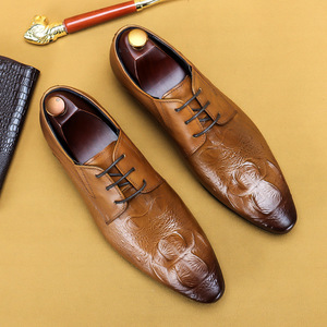 Chaussures habillées pour hommes à bout pointu en cuir véritable imprimé animal, lacets, semelle en caoutchouc antidérapante, toutes saisons - Product Image 4